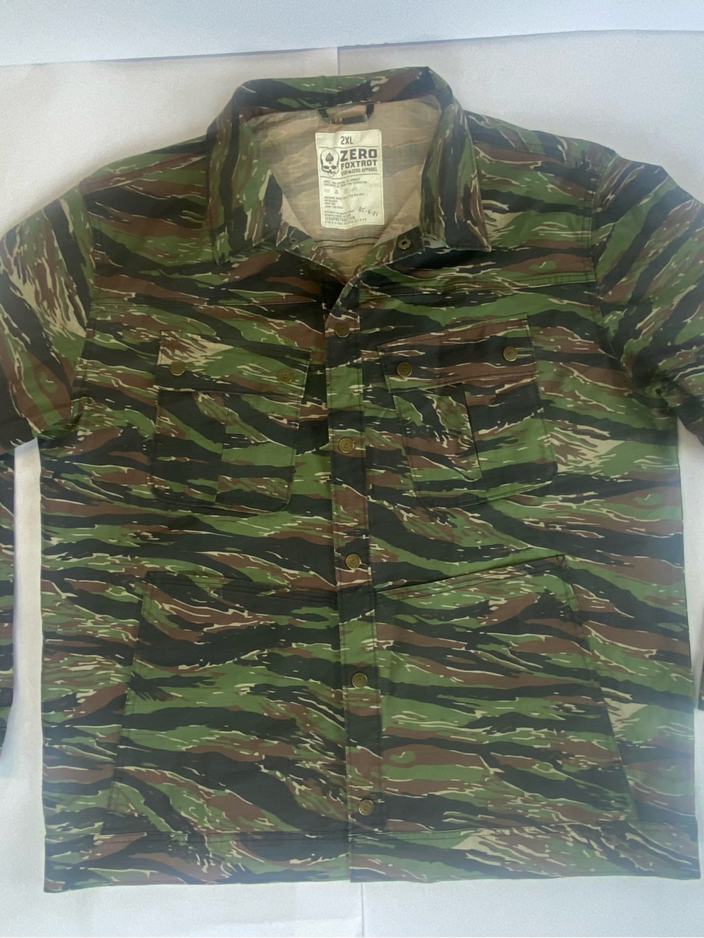 Zero Foxtrot Chore Jacket TCU Snap Ripstop Fabric Advisor Tiger Jungle Camo 2XL